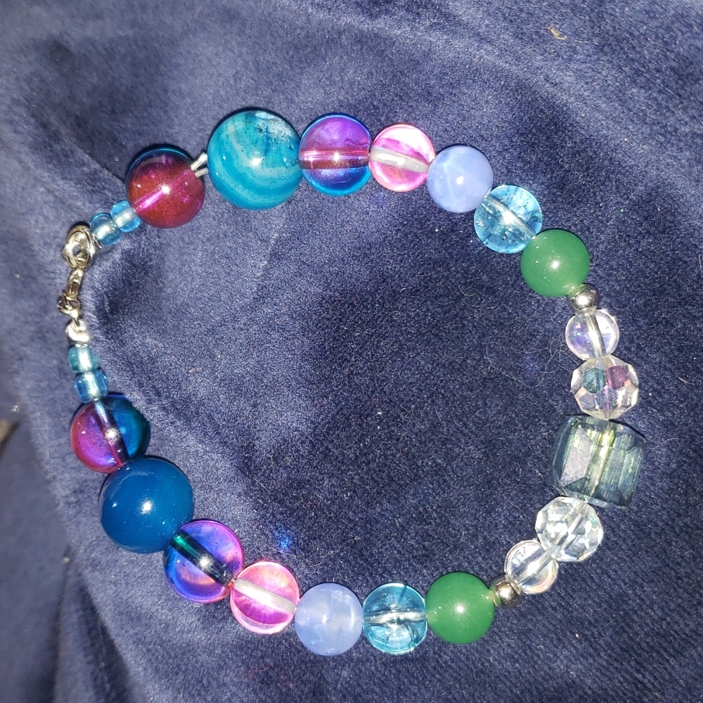 Semi precious stone and Arora glass bracelet